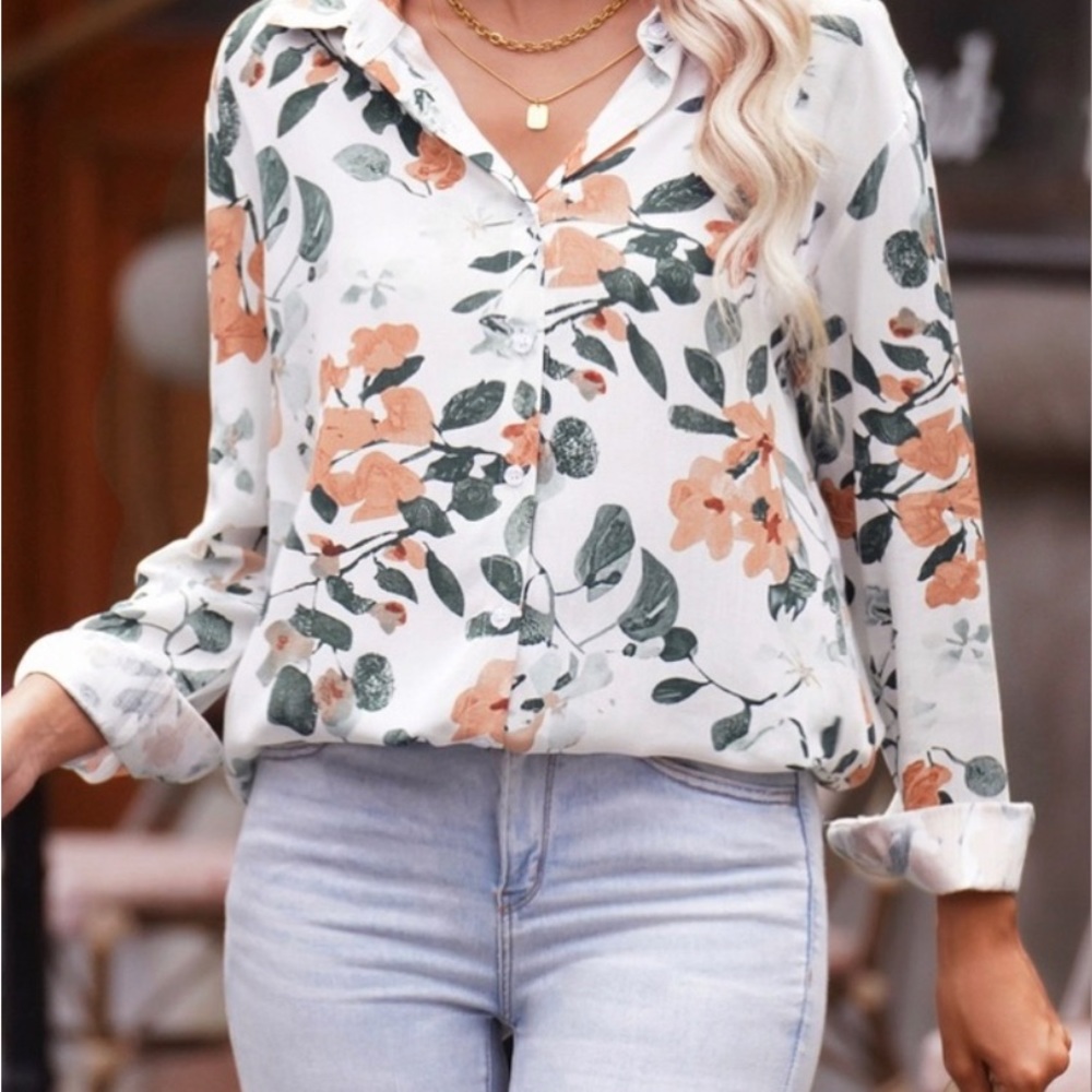 Women Printed Buttonup Long Sleeve Shirt Size L